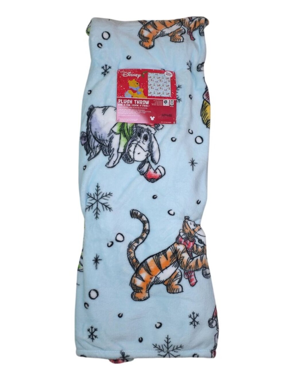 Disney Winnie The Pooh Plush Throw Blanket 60" X 70" Blue With Christmas - Picture 3 of 14